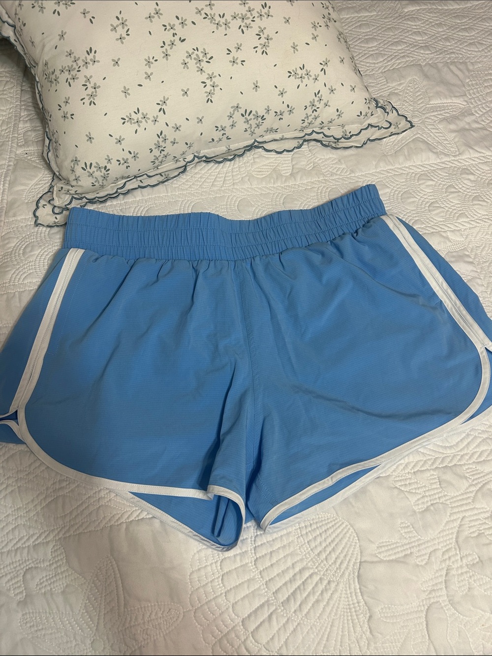 Women's Sky Blue Athletic Shorts with White Trim